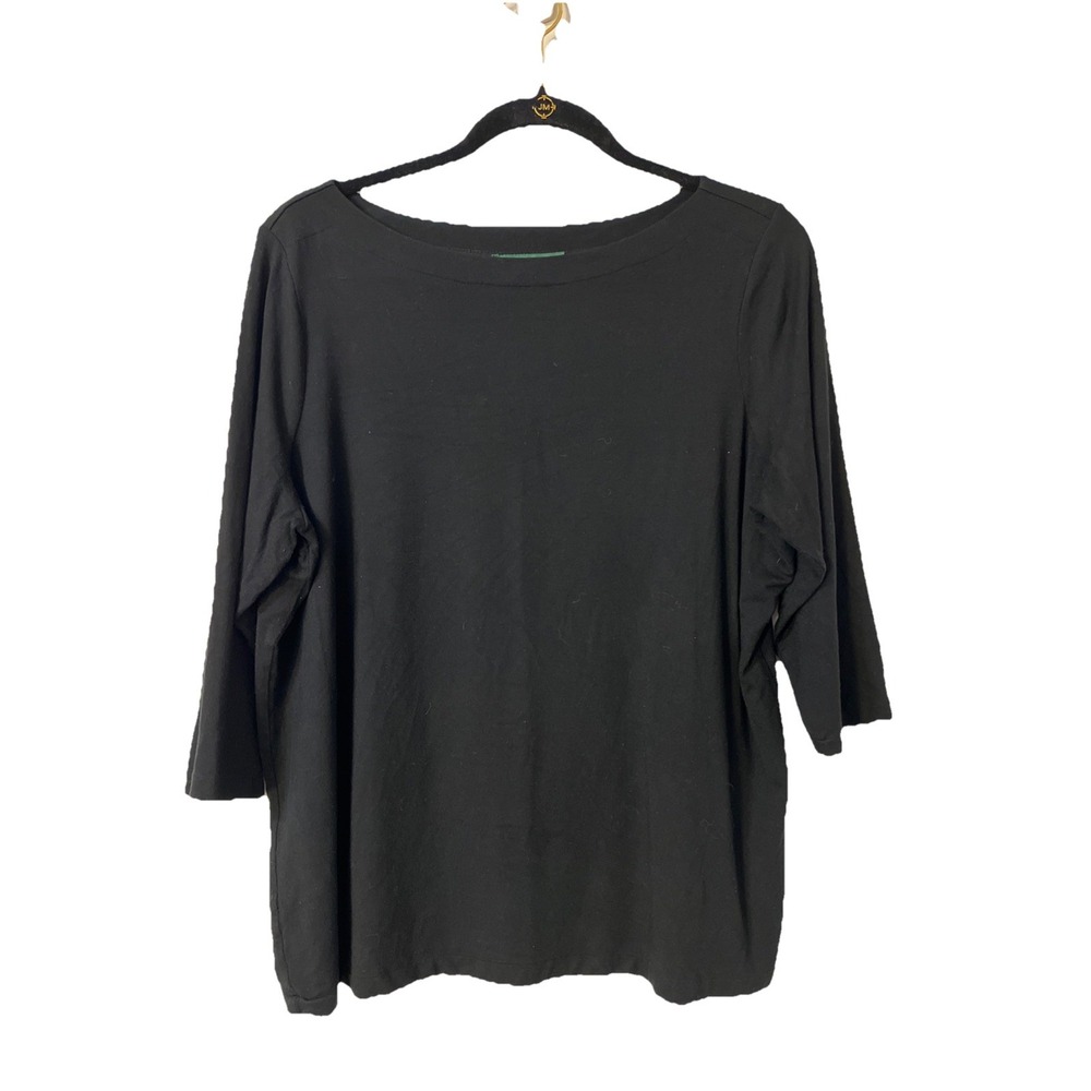 LAUREN RALPH LAUREN Women Size 2X Black Short Sleeve Shirt Preppy Classic